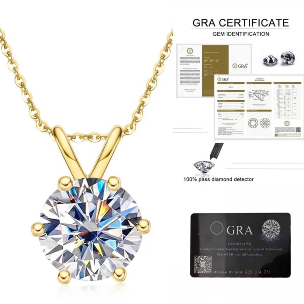 Certified 1 Ct  Moissanite Diamond Top Quality 18K Yellow Gold Pendant Necklace